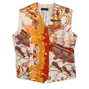Louis Feraud 1980s Western Motif Print Vest Size 14